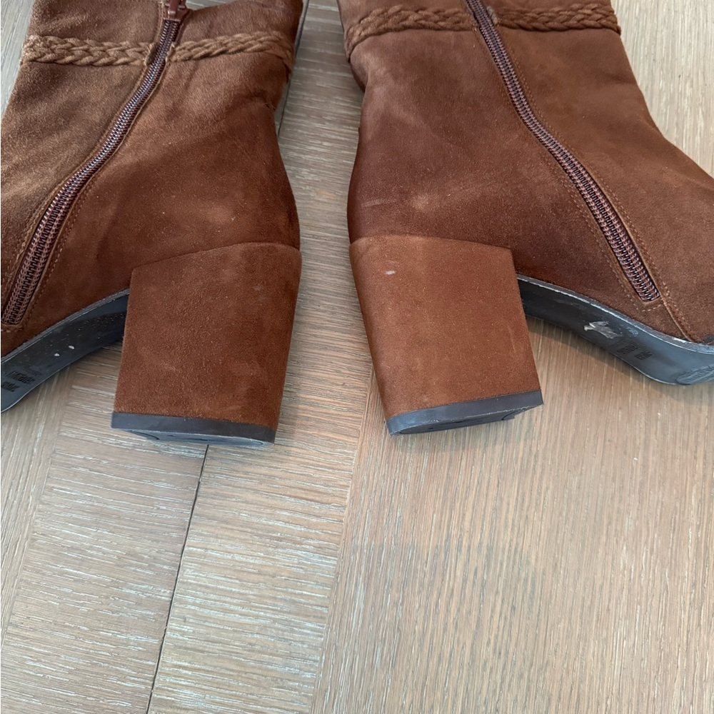Stuart Weitzman Tazxie Block Heel Boots Walnut Brown Suede Sz 7M - Picture 9 of 15